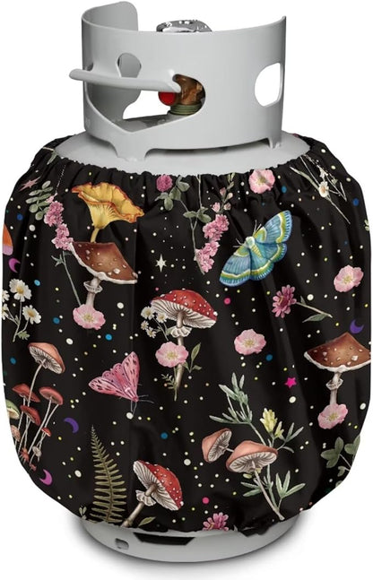 Rv Dual Propane Tank Cover Mushroom Flower Dual Propane Tank Cover for Rv Trailer 20 lb Cylinder Covers for Outdoor and Indoor Use Dustproof 13.7'' x 16.5''