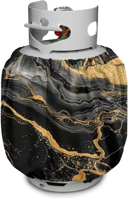 Rv Propane Tank Cover Black Gold Gas Tank Covers Protective Covers for Grill, Travel Trailer RV and Outdoor Use Windproof Weatherproof Gas Carrier