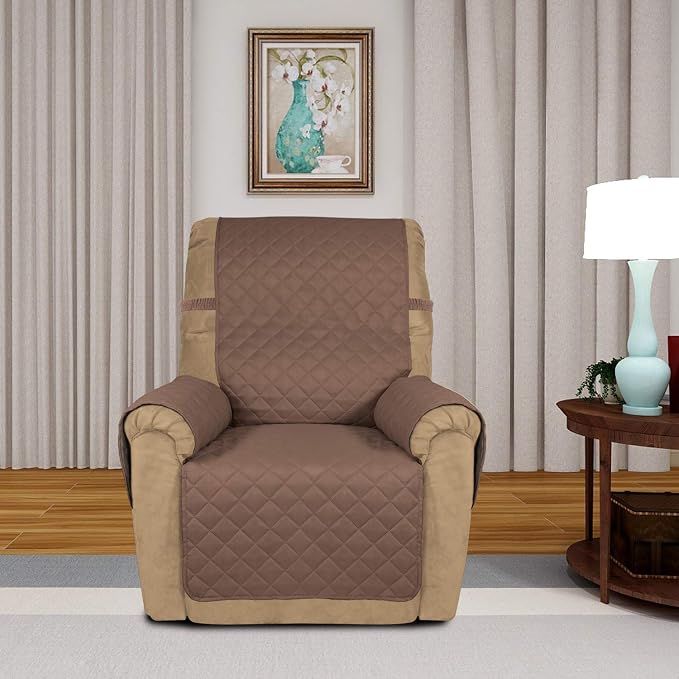 PureFit Reversible Recliner Chair Covers Couch Covers for Dogs, 19 in | Brown/Beige, Water Resistant Couch Protector, Washable Pet Couch Cover with Non Slip and Elastic Straps For Kids