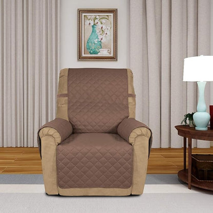 PureFit Reversible Recliner Chair Covers Couch Covers for Dogs, 19 in | Brown/Beige, Water Resistant Couch Protector, Washable Pet Couch Cover with Non Slip and Elastic Straps For Kids