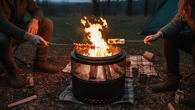 Outdoor Smokeless Fire Pit, 20'' Portable FirePits for Camping, Smokeless FirePit for Outside with Carry Bag, Wood Burning Stove, Stainless Steel，Black
