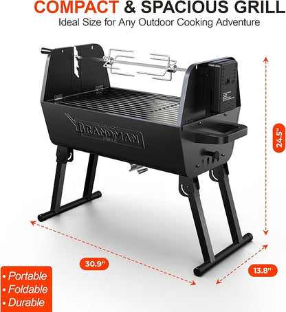 BRANDMAN GRILLS SINCE 1987 2 in 1 Portable Charcoal BBQ Rotisserie Grill with Motorized Kit 21 Inch Folding BBQ Grill 3 Level Height Lightweight for Backyard Outdoor Camping