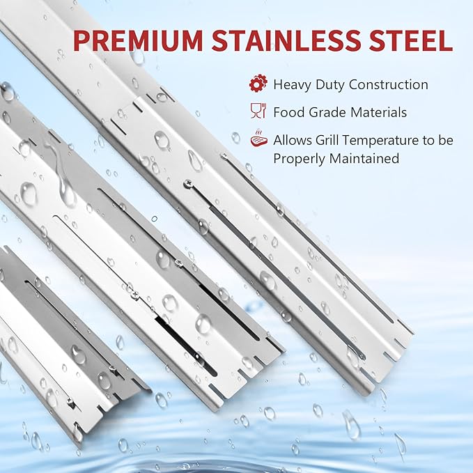 Adjustable Heat Plate Shield, Universal Heat Burner Tents, Heavy Duty Flame Tamer for Charbroil and Other Gas Grill Models, BBQ Replacement Parts, Extends from 11.75" up to 21" L, 5Pack