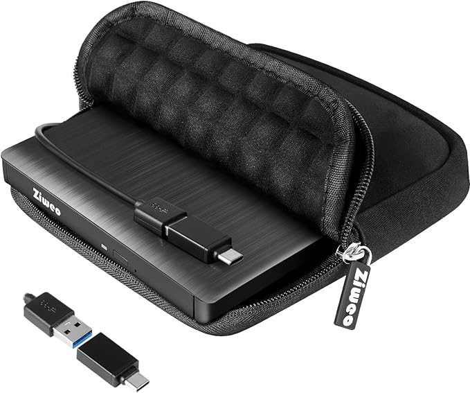 External USB 3.0 Type-C CD DVD +/-RW Drive - Portable CD ROM Reader & DVD Burner with Protective Carrying Case for Laptop/Desktop PC/Mac/Windows/Linux