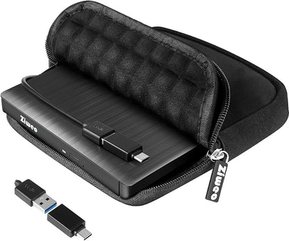External USB 3.0 Type-C CD DVD +/-RW Drive - Portable CD ROM Reader & DVD Burner with Protective Carrying Case for Laptop/Desktop PC/Mac/Windows/Linux