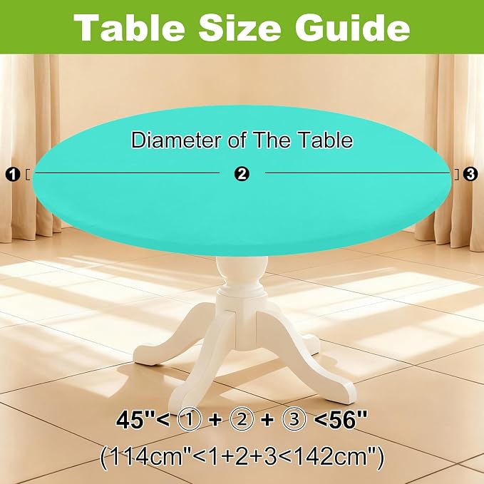 Smiry Round Spandex Tablecloth, Elastic Fitted Washable Tablecloths for 45"-56" Tables, Waterpoof Stretch Picnic Table Cover for Dining, Indoor and Outdoor, Aqua