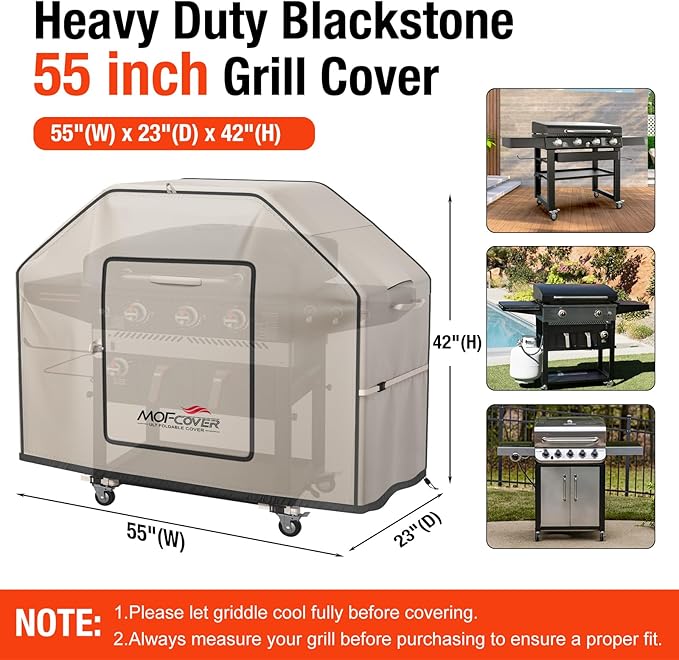 Exclusive Foldable 55 inch Grill Cover, 600D Heavy Duty Outdoor BBQ Cover for 3-4 Burners Grill, Waterproof Fade Resistant Barbecue Cover, Khaki