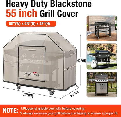 Exclusive Foldable 55 inch Grill Cover, 600D Heavy Duty Outdoor BBQ Cover for 3-4 Burners Grill, Waterproof Fade Resistant Barbecue Cover, Khaki