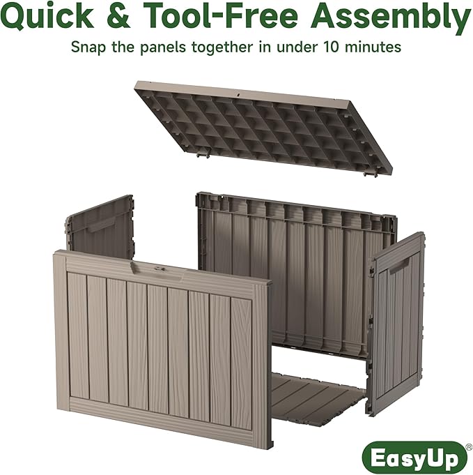 EasyUp 50 Gallon Outdoor Storage Box, Outdoor Deck Boxes for Garden Tools Equipment,Cushions and Patio Storage,Lockable and Resin,Easy to Install(Grey)