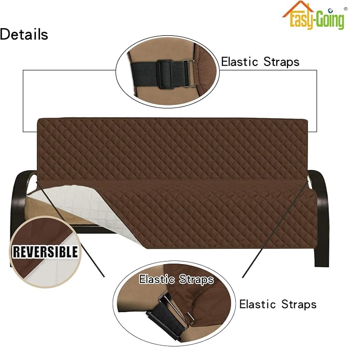 Easy-Going Reversible Couch Cover, Large Futon Sofa, Coffee/Ivory | Machine Washable Slipcover For Dogs, Water Resistant Furniture Mat For Living Room, Non-Slip Sofa Cover, Pet Friendly