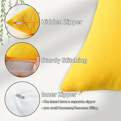 Outdoor Throw Pillows with Inserts, Waterproof Pillows for Outdoor Seating, Square Decorative Garden Cushion for Patio Furniture, Bed, Couch, Sofa(Yellow, 16" x 16" (Pack of 2))
