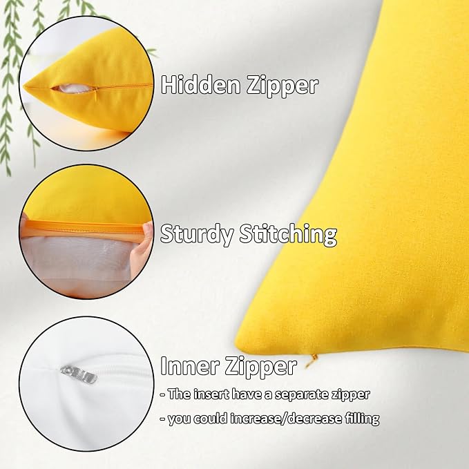 Outdoor Throw Pillows with Inserts, Waterproof Pillows for Outdoor Seating, Square Decorative Garden Cushion for Patio Furniture, Bed, Couch, Sofa(Yellow, 18" x 18" (Pack of 2))
