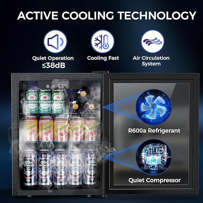 Electactic 1.7 Cu.ft Beverage Refrigerator Cooler, 68 Can Mini Fridge Glass Door with Adjustable Shelves, Digital Temperature Display, Freestanding Small Drink Fridge for Home, Office or Bar(Black)
