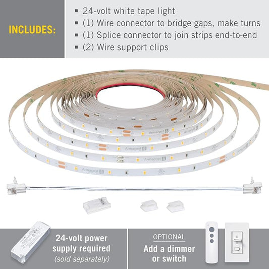 Armacost Lighting RibbonFlex Pro 24V White LED Strip Lights 30 LED/m, 2700K, 16.4 ft 134230