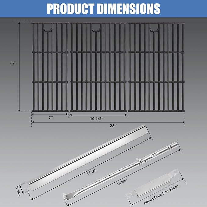 Criditpid Grill Replacement Parts for Charbroil Performance 5 Burner 463448021 463455021 463450022 463451022 463459021 463458021, Grill Grates, Heat Plates, Burners and Igniter for Charbroil Parts