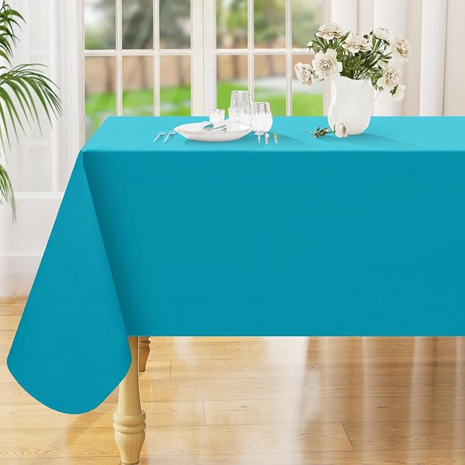 Smiry Square Table Cloth 60x60 Inch, Waterproof Wipeable Vinyl Tablecloths Protector, Oil Spill Proof Plastic Table Cover for Dining, Picnic, Camping, Outdoor, Turquoise