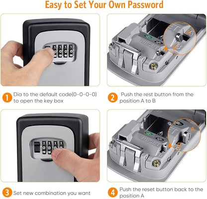 Key Lock Box Wall Mounted, Fayleeko 4 Digit Combination Lockbox for Outside, House Keys - 5 Keys Capacity, Key Safe Security Storage Lock Box for Indoor, Outdoor, Garage, Garden, Store (Grey, 1Pack)