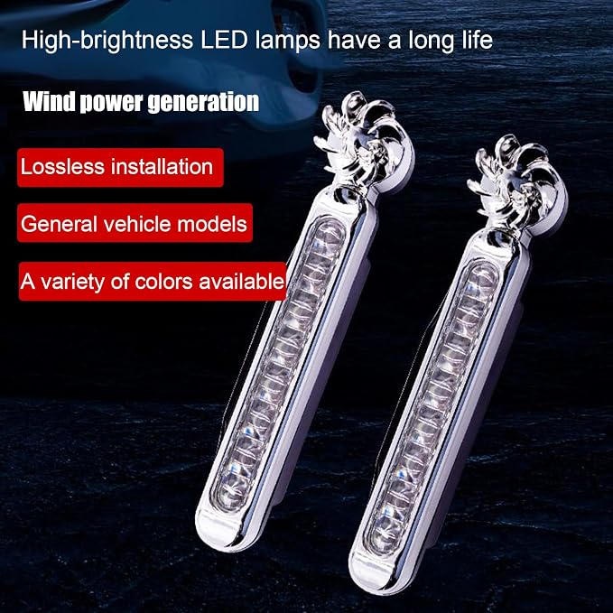 Wind Power Led Lights Waterproof Decorative Adjustable | 2 Pieces Wind Powered LED Vehicle Daytime Lights for Trucks SUV Motorcycle Bike Auto Travel Road Trips Camping Outdoor