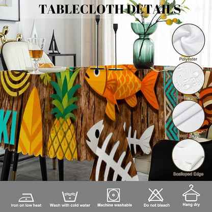 Swono Decorative Rectangle Table Cloth African Pattern, Exotic Geometric Pineapples Fishes Polyester Tablecloth Kitchen Table Cover for Dining BBQ Picnic Coffee Table 50x72, 4-6 Seats