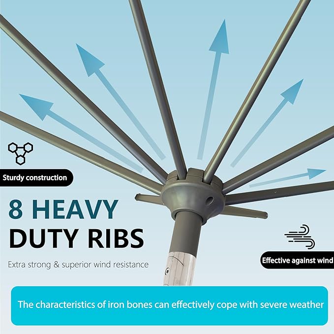 9FT Large Outdoor Patio Umbrella Pool Market Umbrella-UV Resistant, Easy Push Button Tilt and Crank, 8 Sturdy Ribs Heavy-Duty Table Umbrella for Deck, Backyard, Garden (Pink)