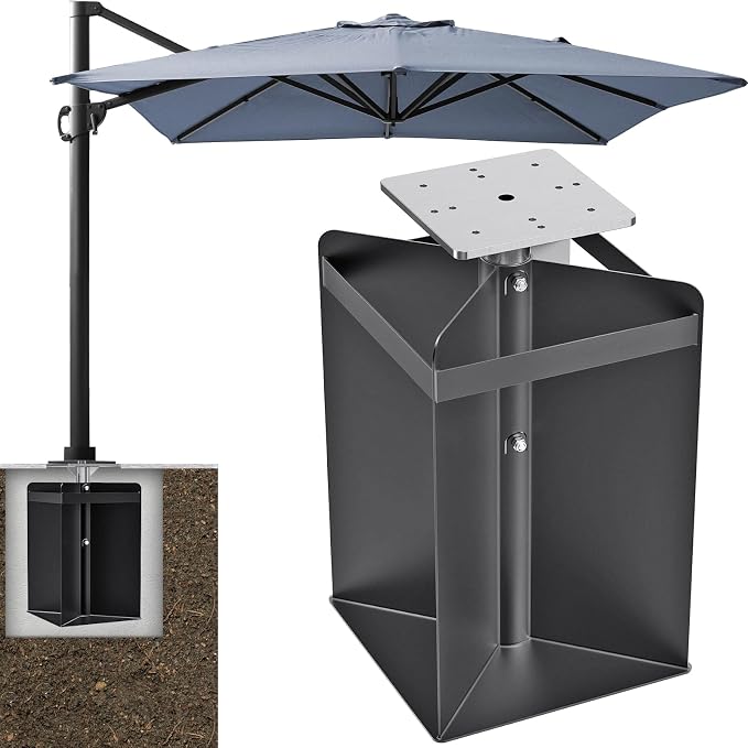 Dolibest Heavy Duty In-Ground Umbrella Base, All-Steel Ground Umbrella Stand, Universal Patio Umbrella Anchor, Space-Saver Design for Outdoor Offset Cantilever and Middle Pole Patio Umbrellas