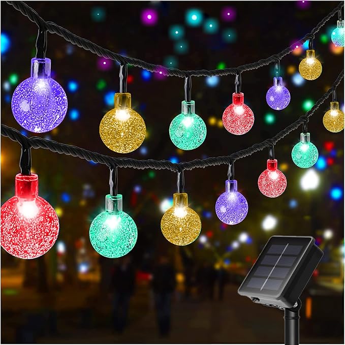 Outdoor Solar Lights, 50LED 23Ft Waterproof Auto Crystal Globe Lights | Waterproof solar garden multicolor lights with 8 modes, auto on/off decor for garden, patio, yard, wedding & party