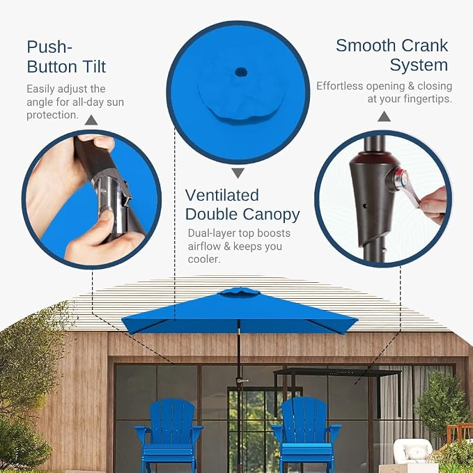 6.5' x 10' Rectangular Patio Umbrella Large Outdoor Market Umbrella w/UV Protection, Push Button Tilt and Crank Lift, Rectangle Table Umbrella for Garden, Deck, Pool, Patio, Royal Blue