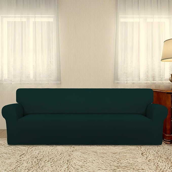 PureFit Stretch Couch Covers for Sofa 4 Seater Slipcovers Deep Teal | 1-Piece Sofa Cover Washable Soft Couch protector, Couch Slipcover with Non Skid Foam and Elastic Bottom for Kids, Dogs