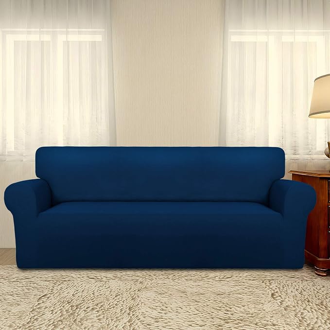 PureFit Stretch Couch Covers for Sofa Large Sofa Slipcovers Navy | 1-Piece Spandex Couch cover Soft Couch protector, Sofa cover Washable with Non Skid Foam and Elastic Bottom for Kids, Dogs