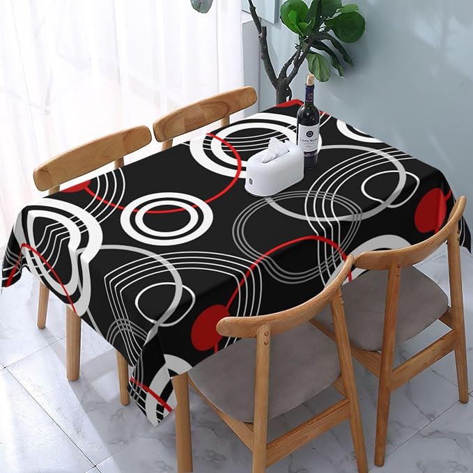 Black Red Table Cloths for Parties Kitchen Dining Room Wedding | Modern Retro Decorative Tablecloth Rectangle 54"x72" Reusable Washable Table Cover