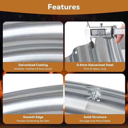 Raynesys 36 Inch Round Galvanized Fire Pit Ring, Silver Round Galvanized Fire Ring, 3 Feet Diameter Fire Pit, Outdoor Pits for Backyard, Camping, Bonfire