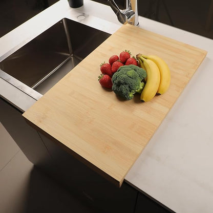 BAMOTTO CRAFTBAMBOO 12.5x20.4 Inch Bamboo Cutting Board, Built-in Front Lip, Flat Both Sides, Non-Slip RV Camper Stove Cover, Over Sink Chopping Board for Small Kitchen, Lightweight 4.76 lbs