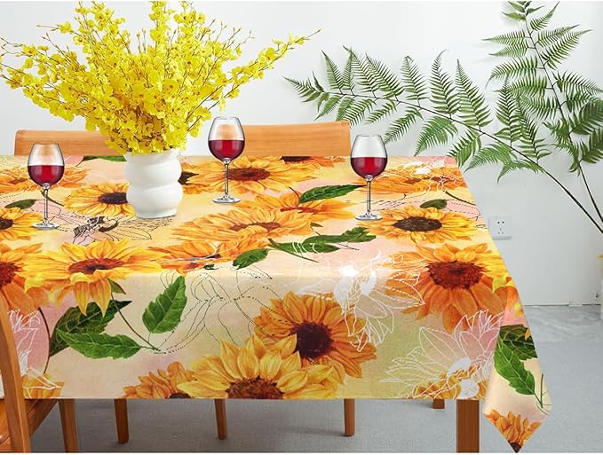 Decorative Rectangle Table Cloths Yellow Sunflower Watercolor Vintage Floral Tablecloth Table Cover for Dining/BBQ/Picnic/Coffee Table 52 X 70 Inches, Tbcth-014, GSRY-TB-HY0418-00134