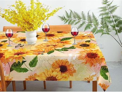 Decorative Rectangle Table Cloths Yellow Sunflower Watercolor Vintage Floral Tablecloth Table Cover for Dining/BBQ/Picnic/Coffee Table 52 X 70 Inches, Tbcth-014, GSRY-TB-HY0418-00134
