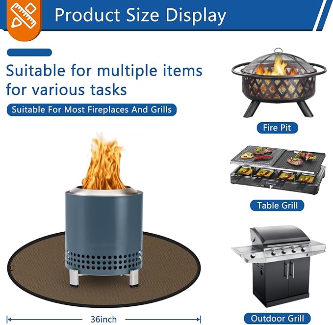 Anze Round Under Grill Mat for Outdoor Grill, 36 Inch Anti-Slip BBQ Floor Mats, Easy to Clean Reusable Fireproof Grill Pad, Oil-Proof Waterproof Protector for Deck Fireplace Pit Mat Brown