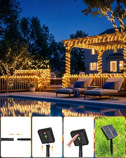 btfarm 6 Pack Solar Rope Lights Outdoor, 120LED 46FT Solar String Lights Outside Waterproof, 8 Lighting Modes Solar Powered Strip Tube Light for Garden Tree Christmas Yard Party Decor, Warm White