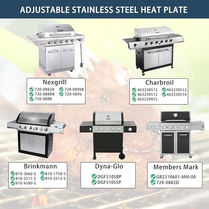 Universal replacement heavy duty adjustable heat plate shield,Burner cover,Flavorizer bar,heat Tent,Flamer tamer for gas grill models,Extends from 11.75"up to 21"L (304 Stainless Steel, 6 Pack)
