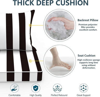 DYTXIII Outdoor Deep Seat Cushion Set, Water Repellent 24"x24" Patio Thick Cushions Replacement with Seat & Back Pillow for Patio Sofa, Wicker Chair, Couch - Cabana Black