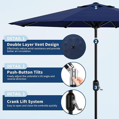 Garvee patio Umbrella with Solar Lights, Outdoor Table Umbrella with 8 Durable Ribs, Tilt & Crank Mechanism, Waterproof & UV Protection for Garden, Backyard, Poolside,