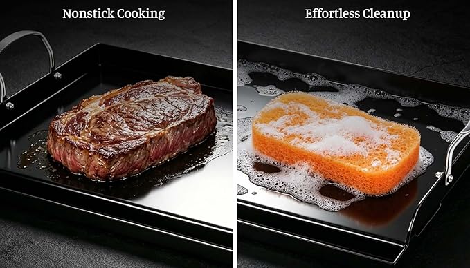 Updated 25" x 16" Cast Iron Griddle for Gas Grill, Nonstick Nanoceramic Stove Top Griddle for Gas Stove, Pre-Seasoned Flat Top Plate Insert for Outdoor Gas Grill, Camping, Tailgating, Parties