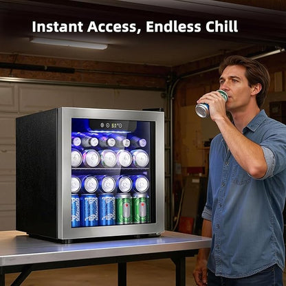 Antarctic Star 48 Can Mini Beverage Refrigerator, 1.3 Cu.Ft Compact Drink Cooler with Glass Door, Adjustable Temp 40-61°F, Quiet Freestanding Wine & Soda Cooler for Home Office Dorm, LED Lit