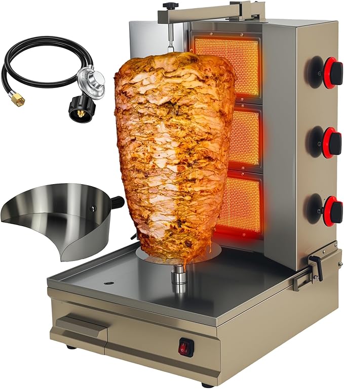 Turkey & Shawarma Oven Rotisserie Kebab Machine Infrared Burner, Automatic Rotation and Adjustable Distance, 3 Propane Controls Up to 750°F,Vertical Skewers, Stainless Steel
