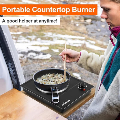 CUSIMAX Single Burner Electric Hot Plate, 1500W, Stainless Steel, Black | Adjustable Temperature/Works with All Cookware/Overheating Protection/Compact & Portable/Stainless Steel/Embeddable Design
