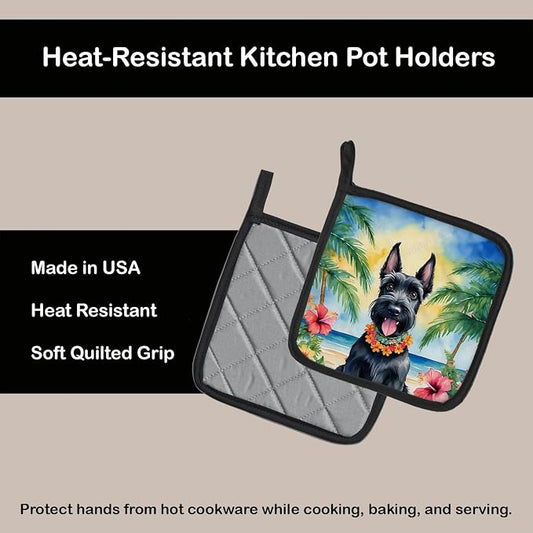 Caroline's Treasures Scottish Terrier Luau Pair of Pot Holders Kitchen Heat Resistant Pot Holders Sets Oven Hot Pads for Cooking Baking BBQ, 7 1/2 x 7 1/2