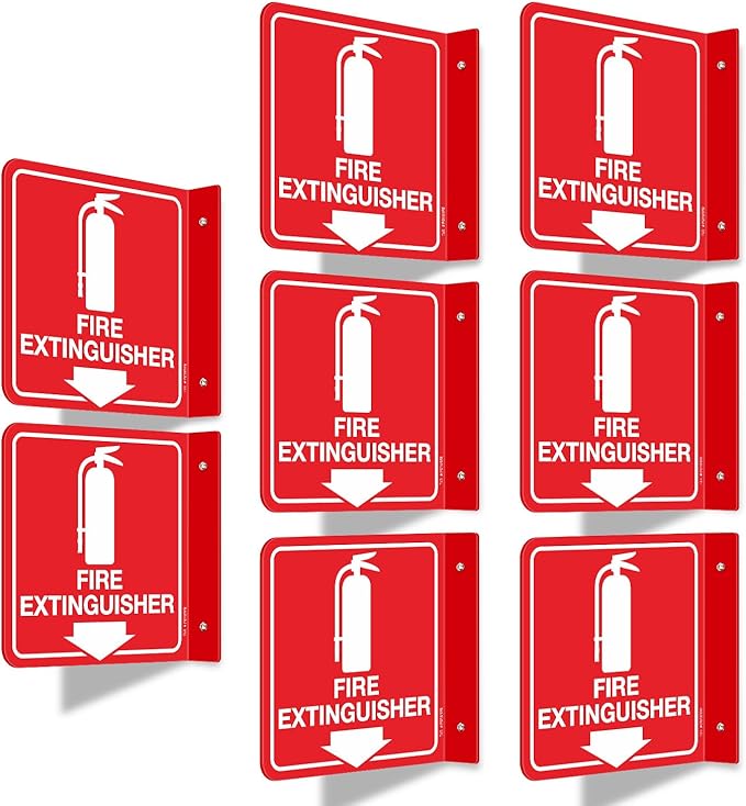 T&R Fire Extinguisher Sign, Fire Extinguisher with Down Arrow - 8 Pack - 6 x 6 Inches Glow-In-The-Dark Acrylic, 2 pre-drilled holes, Includes Matching Screws, Use for Home Office/Business