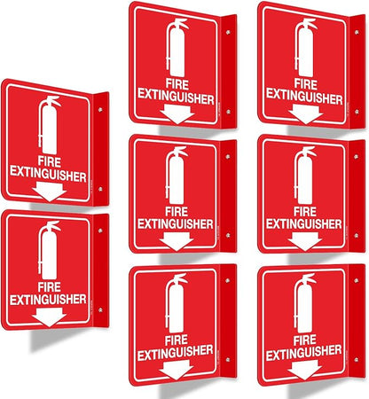 T&R Fire Extinguisher Sign, Fire Extinguisher with Down Arrow - 8 Pack - 6 x 6 Inches Glow-In-The-Dark Acrylic, 2 pre-drilled holes, Includes Matching Screws, Use for Home Office/Business