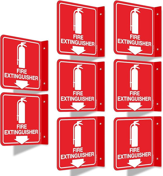 T&R Fire Extinguisher Sign, Fire Extinguisher with Down Arrow - 8 Pack - 6 x 6 Inches Glow-In-The-Dark Acrylic, 2 pre-drilled holes, Includes Matching Screws, Use for Home Office/Business