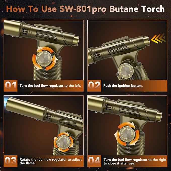 Butane Torch,Professional Metal Micro Torch, Waterproof and Windproof Blow Torch, Refillable & Adjustable Torch Lighter for Baking, Cooking, Welding (Butane Gas not Included)