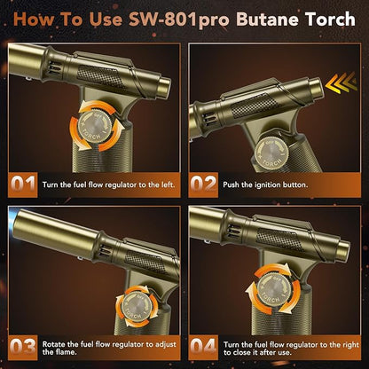 Butane Torch,Professional Metal Micro Torch, Waterproof and Windproof Blow Torch, Refillable & Adjustable Torch Lighter for Baking, Cooking, Welding (Butane Gas not Included)
