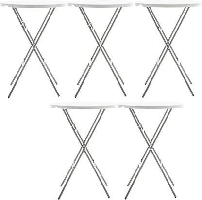 BTEXPERT Set of 5, White 2.63' Round Bar Height Folding Table 330lb Weight Capacity Commercial Indoor Outdoor Portable Banquet Patio Backyard Dining Wedding Party Events Home Thick Top Metal Frame